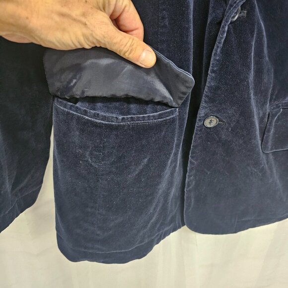 Vintage American Eagle Velvet Blazer Navy Blue Collegiate Preppy Unisex S - Picture 3 of 9